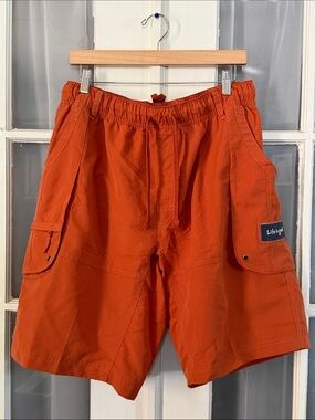 Life Is Good Men’s Bright Orange Cargo Swimsuit Bathing Suit Size Large